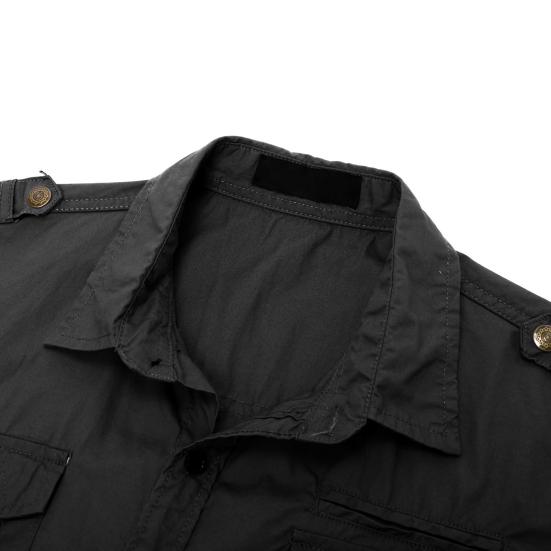 Men Shirt Solid Color Simple Casual Turn-down Collar Flap Pockets Summer Shirt Daily Clothes