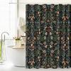 Shower curtain with blooming bright pink and white roses, watercolor leaves and floral bathroom decor with hooks
