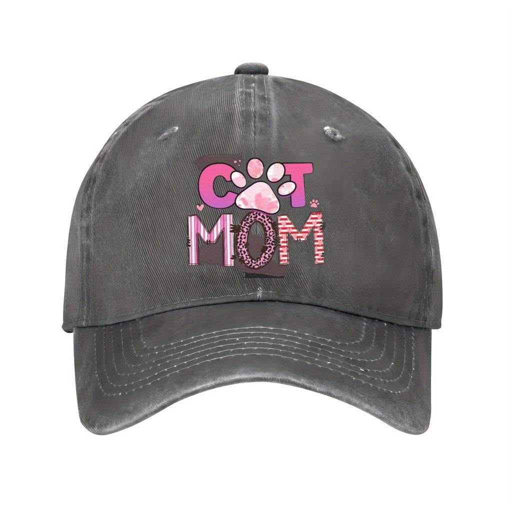 Cat Mom Baseball Cap Pink Paw Print Adjustable Polyester Casual Sun Protection Hat for Pet Lovers