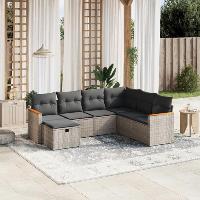 VidaXL Garden Lounge Set with Cushions 7 Pcs, Patio Sofas, Patio Furniture Set, Outdoor Furniture, Grey 3265330