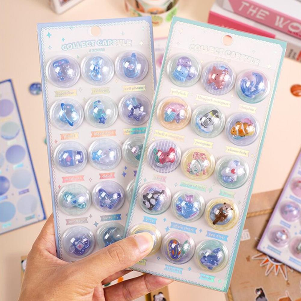 Creative 3D Capsule Embossed Crystal Sticker Kawaii 3D Relief Stickers Scrapbooking DIY Journal Cute Stationery School Sticker