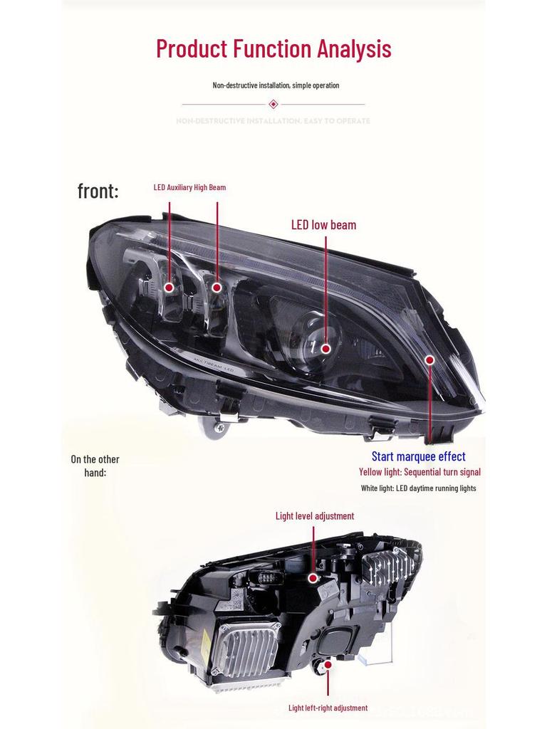 Compatible Headlight Assembly for 2014-2018 Mercedes-Benz C-Class W205 C180/C200 with Upgraded Flowing Turn Signal
