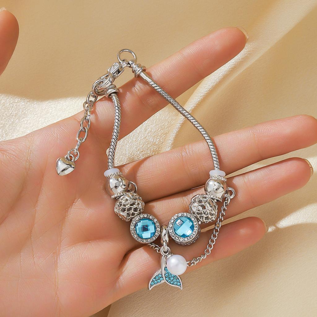 1PC Women's Fashion Pan Family Multi Element Pearl Fish Tail Beaded Bracelet Date Travel Banquet Party Holiday Dressing Gift