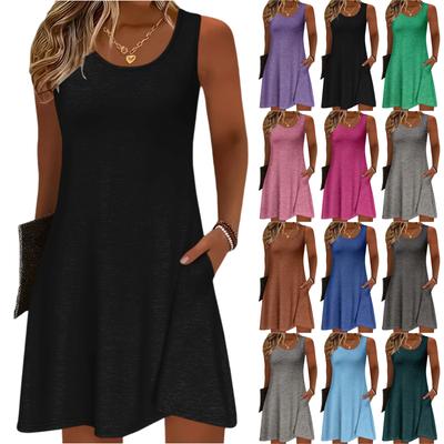 Sleeveless Round Neck Casual Tank Dress for Women Soft Lightweight A Line Summer Mini Dress with Pockets