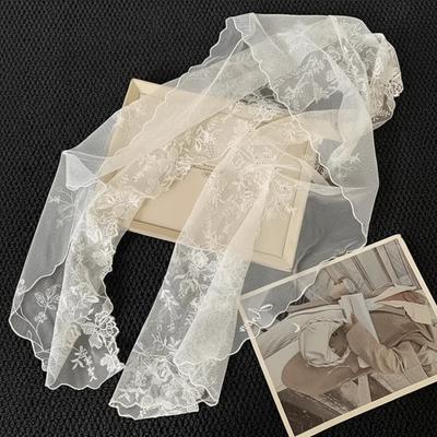 Literary Retro Women's Lace Scarf Korean Version Solid Color Sunscreen Shawl Pearl Embellishment Long Female Headscarf