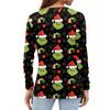 Women's Fashion Casual V-Neck Long Sleeve Decorative Button Christmas Print Top