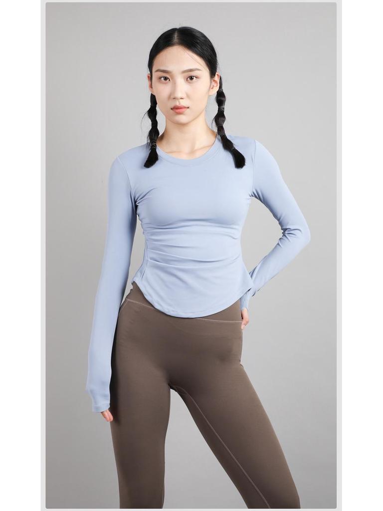 Women's 2025 Nude-Feel Yoga Set: Chest-Pad, Finger-Hole, Slim-Fit, Long Sleeve