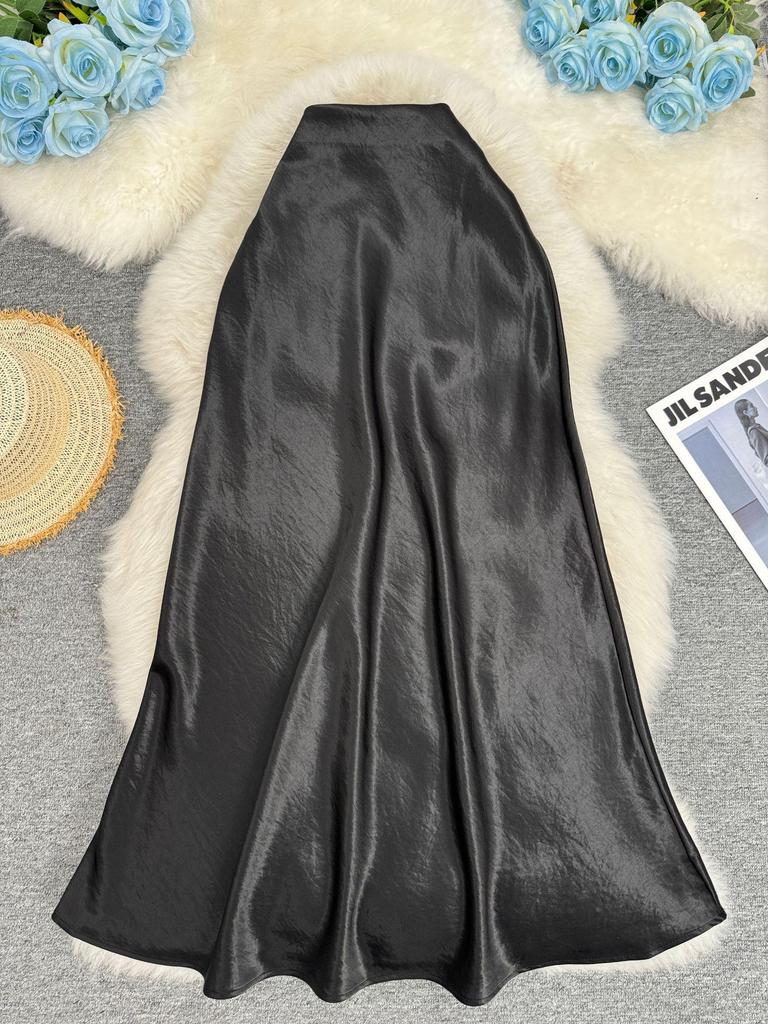 European-South African Satin Fishtail Maxi Skirt – Elegant Resort Style