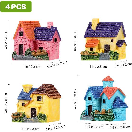 4pcs Miniature House Fairy Garden Resin House Bonsai Craft Micro Landscape DIY Garden Decoration Village Decor