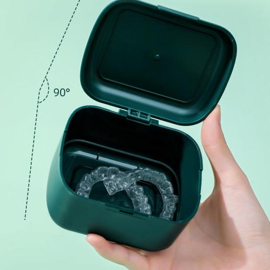 Aufbewahrungsbox für Kieferorthopädie Schnappverschluss Hohl Ausgestattet Doppellagig Zahnspangen-Aufbewahrungskoffer Reinigung mit Siebkorb Haushaltsprodukte