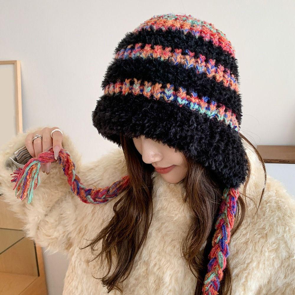 Soft Plush Pullover Hats Korean Style Knitted Warm Hat Fashion Fluffy Beanie Hat  Outdoor
