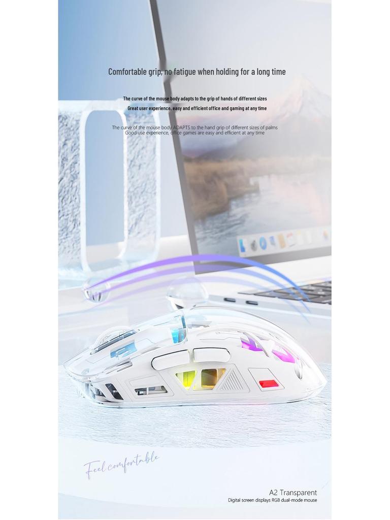 Free Wolf A2 Dual-Mode RGB Wireless Bluetooth Transparent Gaming Mouse