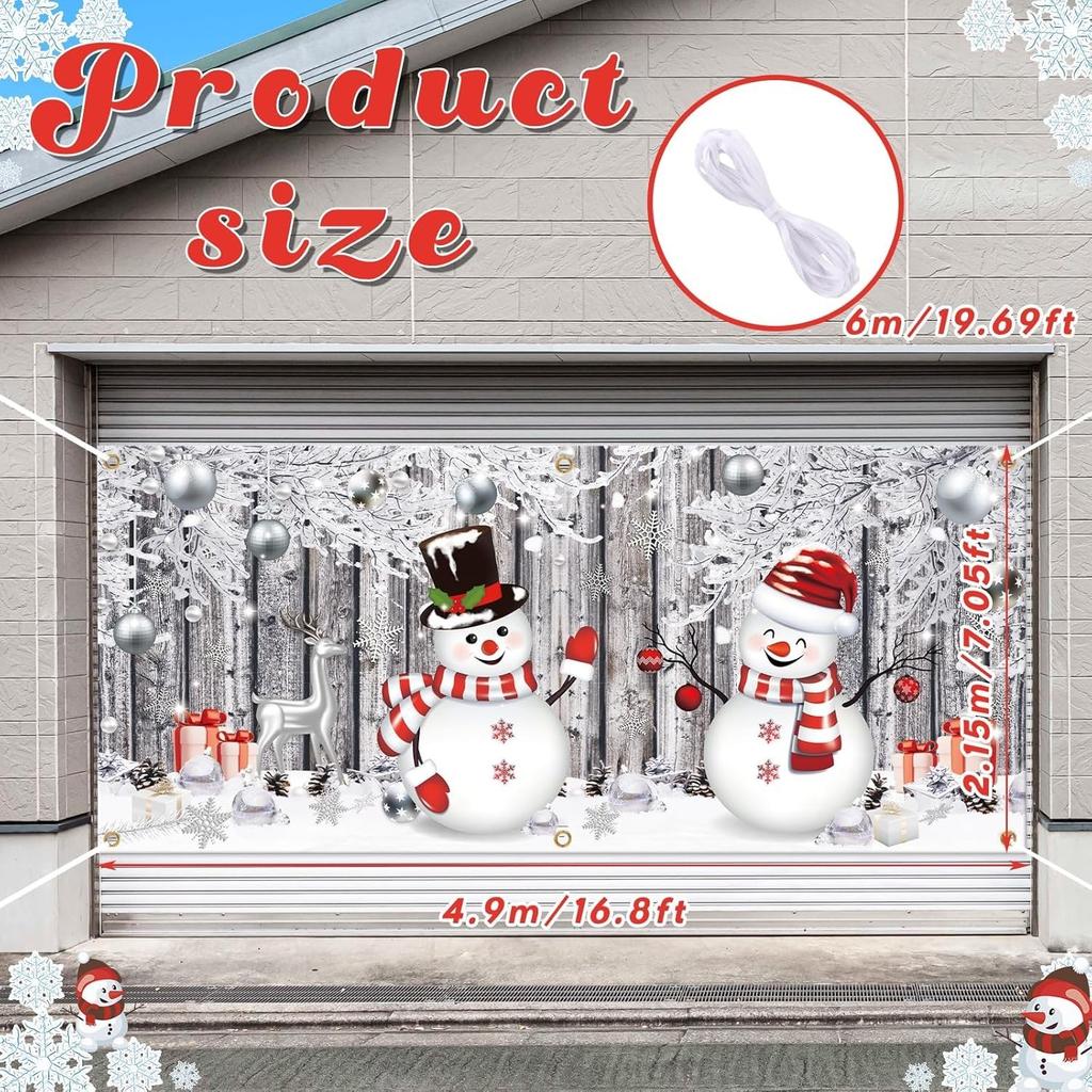 Impressive 7' x 16' Christmas Garage Banner - Snowflakes & Snowmen Decoration