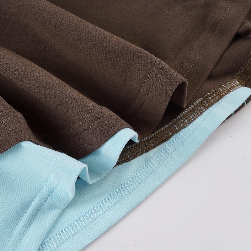 2025 Herbst Amerikanischer Retro-Farbblock Zweiteilig Schmal Geschnitten Damen-T-Shirt