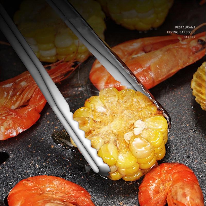 Stainless Steel Food Clip BBQ Steak Bread Salad Picnic Silicone Non-slip Handle Tong Party Portable Kitchen Cooking Baking Tools