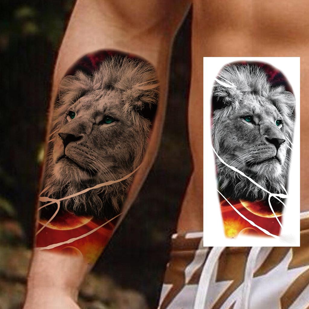 1 Sheet Death Skull Lion Temporary Tattoos For Men Women Adults Fake Wolf Skeleton Tattoo Sticker Sleeve Black Zeus