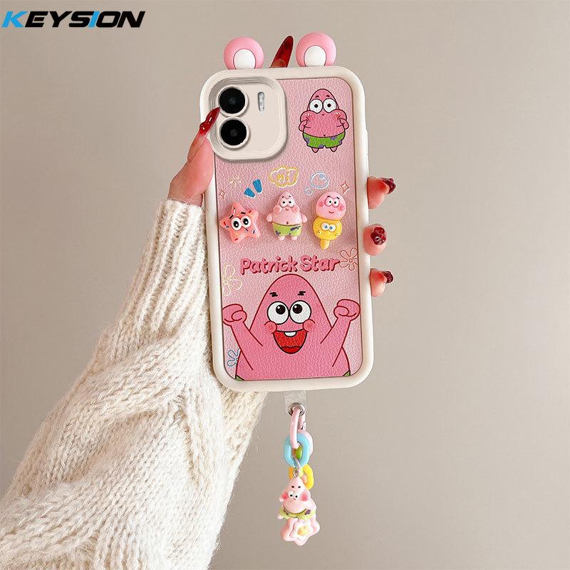 KEYSION Cute Ear 3D Cartoon Case for Redmi 13C 4G 5G with Bracelet Soft Silicone Shockproof Phone Cover for Xiaomi POCO C65