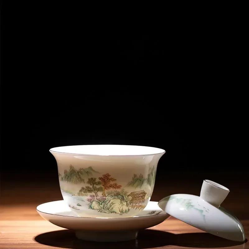 9 Pcs/set Chinese Ceramic Tea Set Exquisite Hand-painted Flower and Bird Pattern Porcelain Teapot Handmade Kettle Teacup Teaware