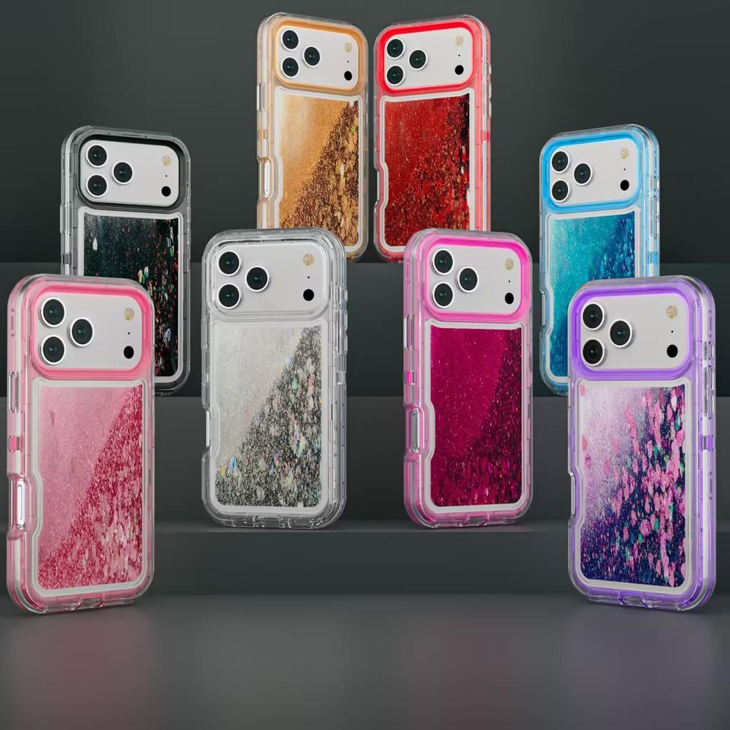 3IN1 Military Anti-Fall Armor 3D Glitter Dynamic Shockproof Phone Case for IPhone 17 Pro Max 16 15 14 13 12 Pro Max Non-slip Otther with Box Cover