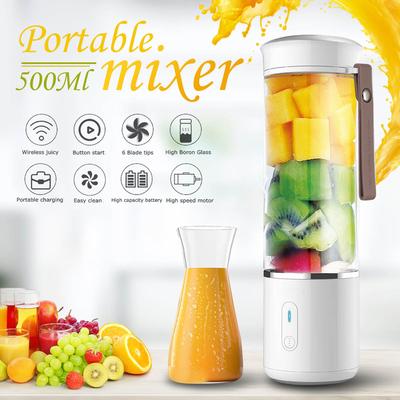 Electric Vegetable and Fruit Blender Blue Electric Fruit Cup for Home Office Travel 500ml Portable USB Rechargeable Juicer