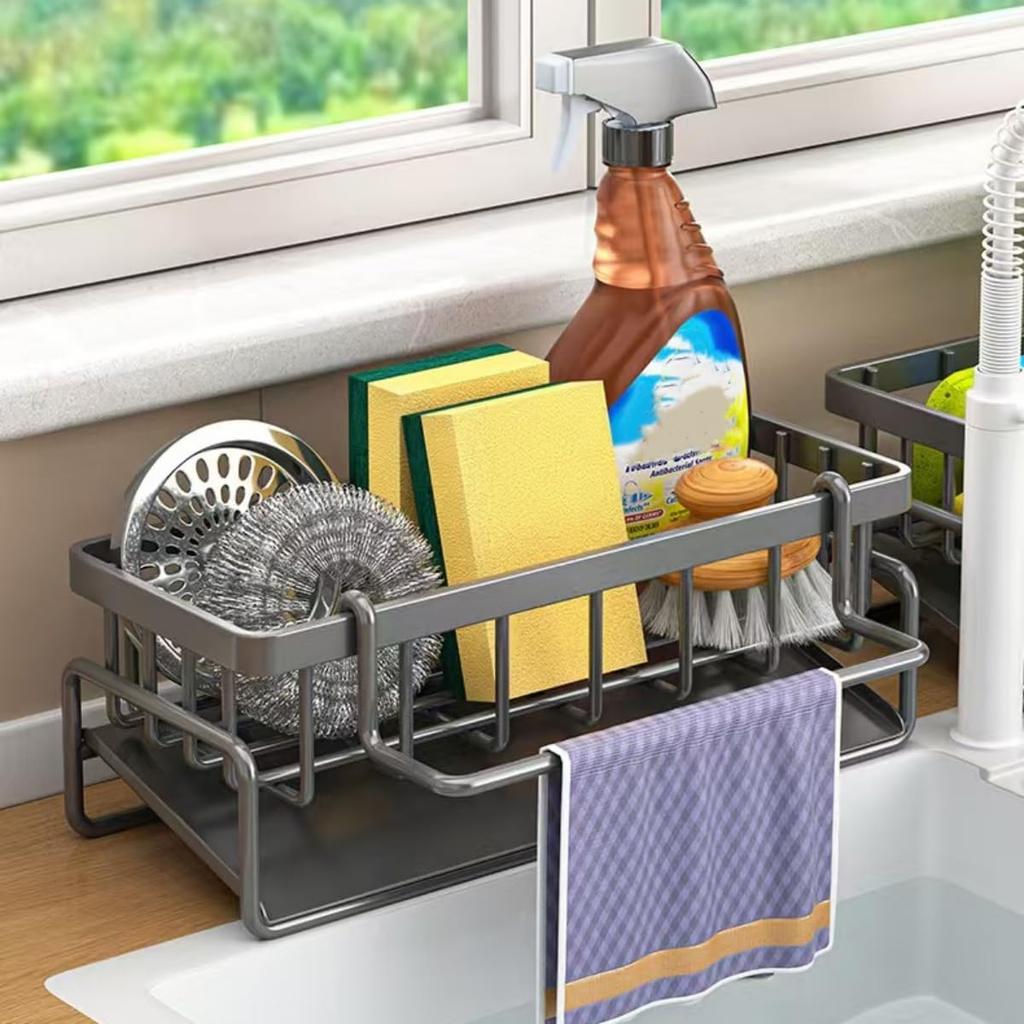 2025 Dishwashing Countertop Storage Sink Shelf Multifunctional Sponge Detergent Rag Draining Rack Kitchen Organizer