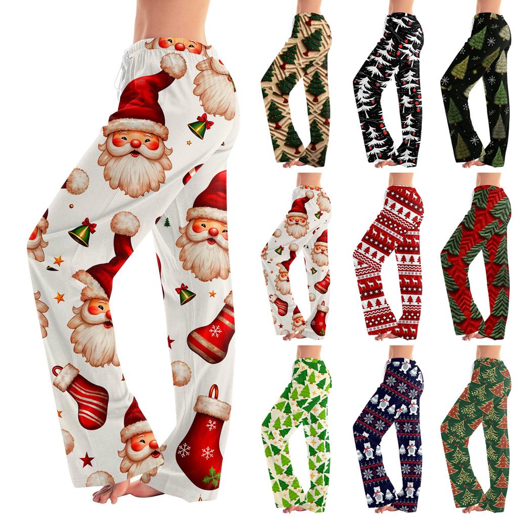 Womens Pajama Pants Sleepwear Casual Drawstring Elastic Waist Pants Comfy Straight Yoga Loose Trousers