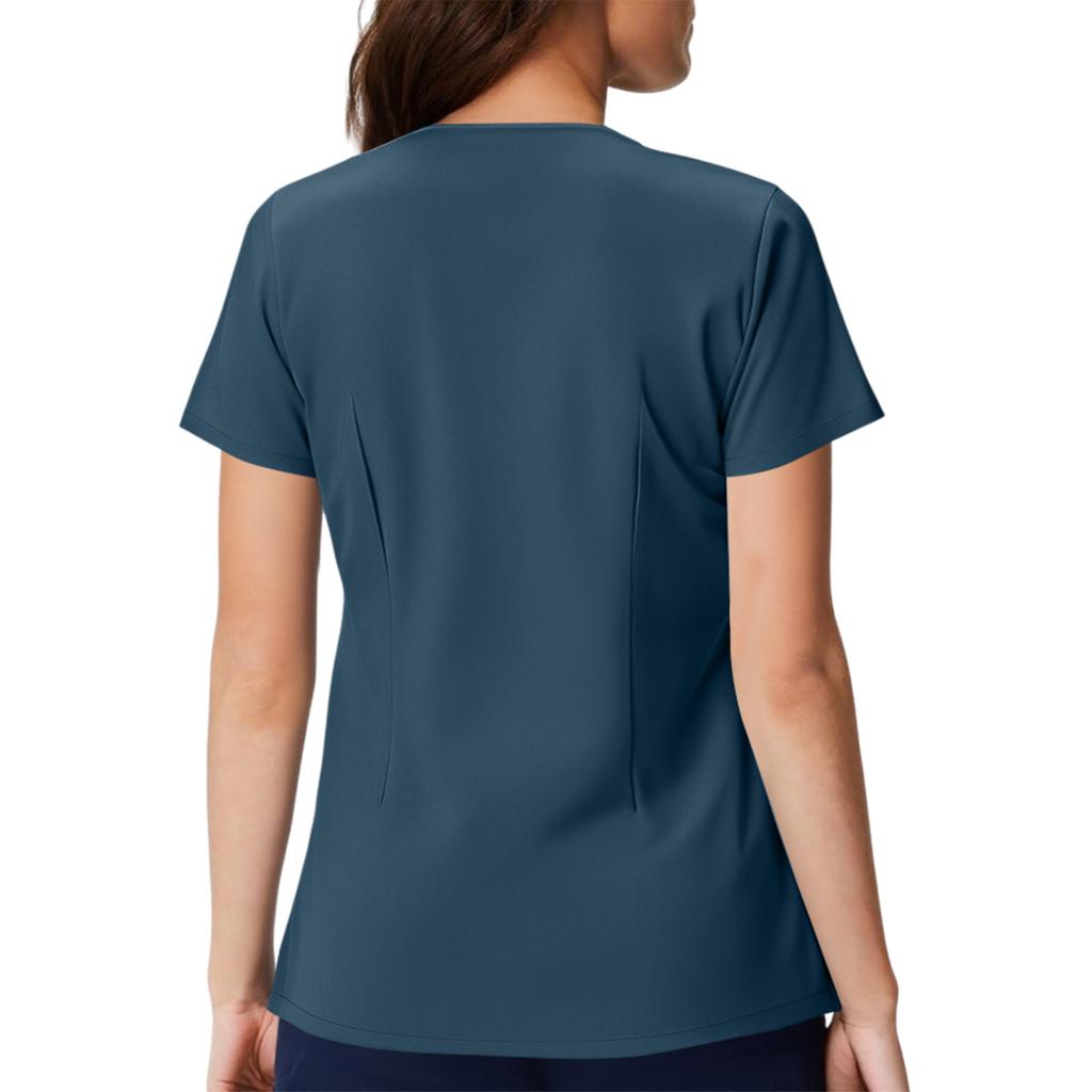 Women’s Short Sleeve V Neck Scrub Top with Cross Neckline and Two Front Pockets for Uniforms