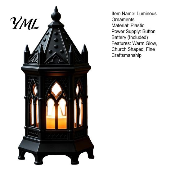 Versatile Shelf Statue Gothic Cathedral LED Candle Lantern, Church Shaped Flameless Tealight Lamp, Small Gift for Children Spooky Vintage Desktop