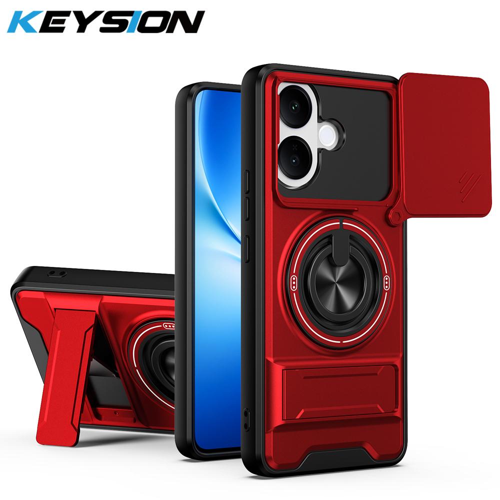 KEYSION Magnetic Phone Case for VIVO V60 Lite 5G Slide Camera Protection Upright Kickstand Ring Shockproof Cover for IQOO Z10R 5G