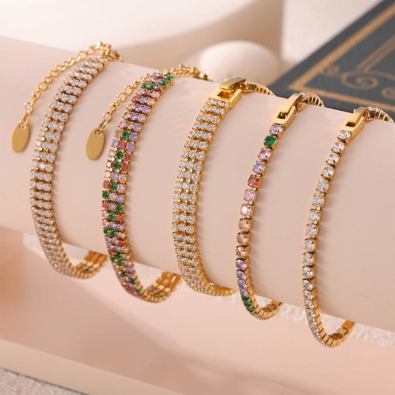 Elegant French-Inspired Tennis Bracelet With Full CZ Stone Setting Geometric Design Titanium Steel 18K Gold Plated Women