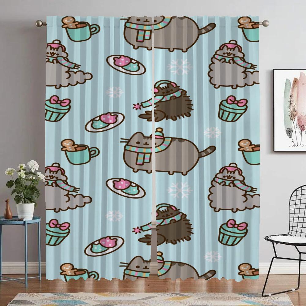 Kitchen Curtains for Camera Pusheens Tulle for Bedroom Blackout Curtain Modern Living Room Curtains 2 Pieces Partition Shades