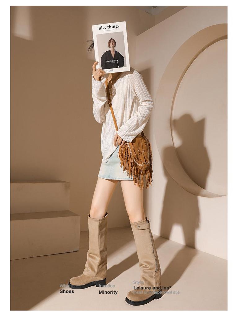 Nagy Méretű Női Térdig Érő, Levehető Talpú Lovas Csizma – Széles Bőség Ősz/Tél