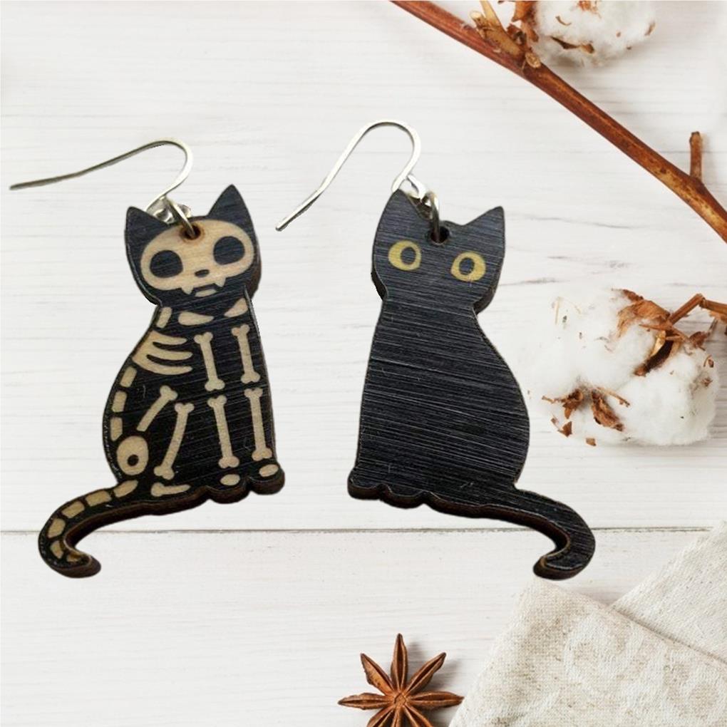 1 Pair Halloween Pendant Earrings Wood Cute Animal Holiday Party Engagement Decor Piercing Ear Drop Jewelry for