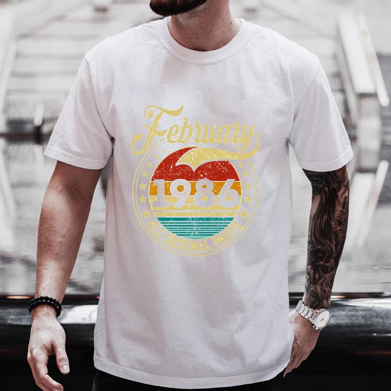 Unisex T-Shirt mit Rundhalsausschnitt Hergestellt 1986 Kassettenband Grafik-T-Shirt Retro Vintage Geburtstag Lässiges Kurzarm-Oberteil Für Musikgeschenk Tragen