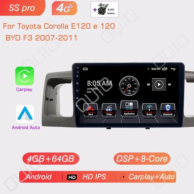 2DIN Android 13 Radio For Toyota Corolla E120 E 120 BYD F3 2007-2011 Car Stereo Multimedia Player Carplay Auto GPS Navigation