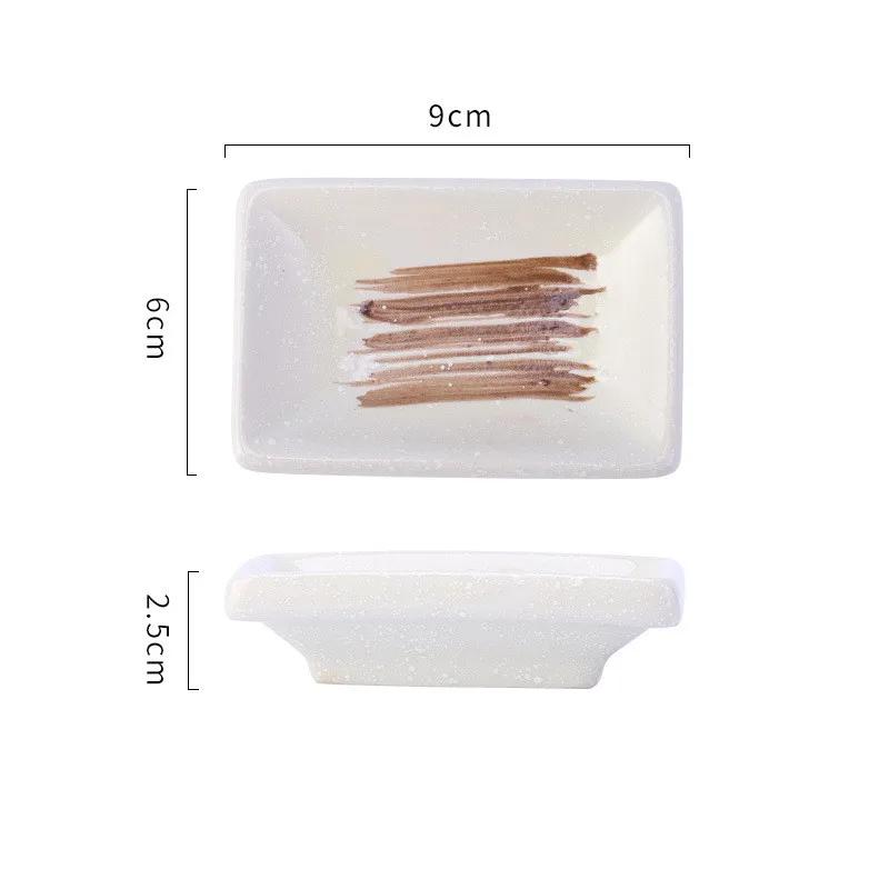 4Pcs Ceramic Rectangle Small Sauce Dish Japanese Style Flavoring Sushi Mustard Plate Soy Sauce Cherry Blossom Pepper Tray Home