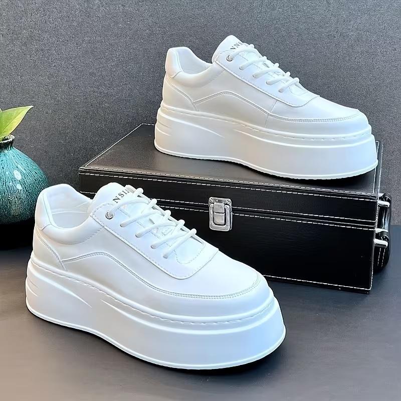 Men's Lightweight Thick Sole Casual Business Shoes, Daily Outdoor Leisure Footwear, PU Material, Color: White. green