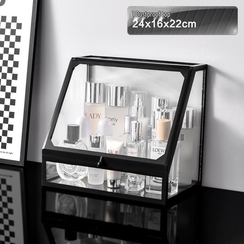 Luxury Glass Cosmetic Organizer - Dustproof Storage for Skincare, Lipsticks, and Masks