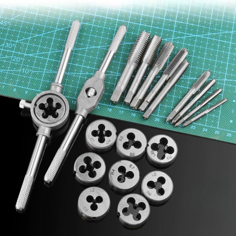 20Pcs Multifunction Tap and Die Set M3-M12 Metric Screw Thread Plugs Hand Taps Straight Taper Tapping Thread Tools