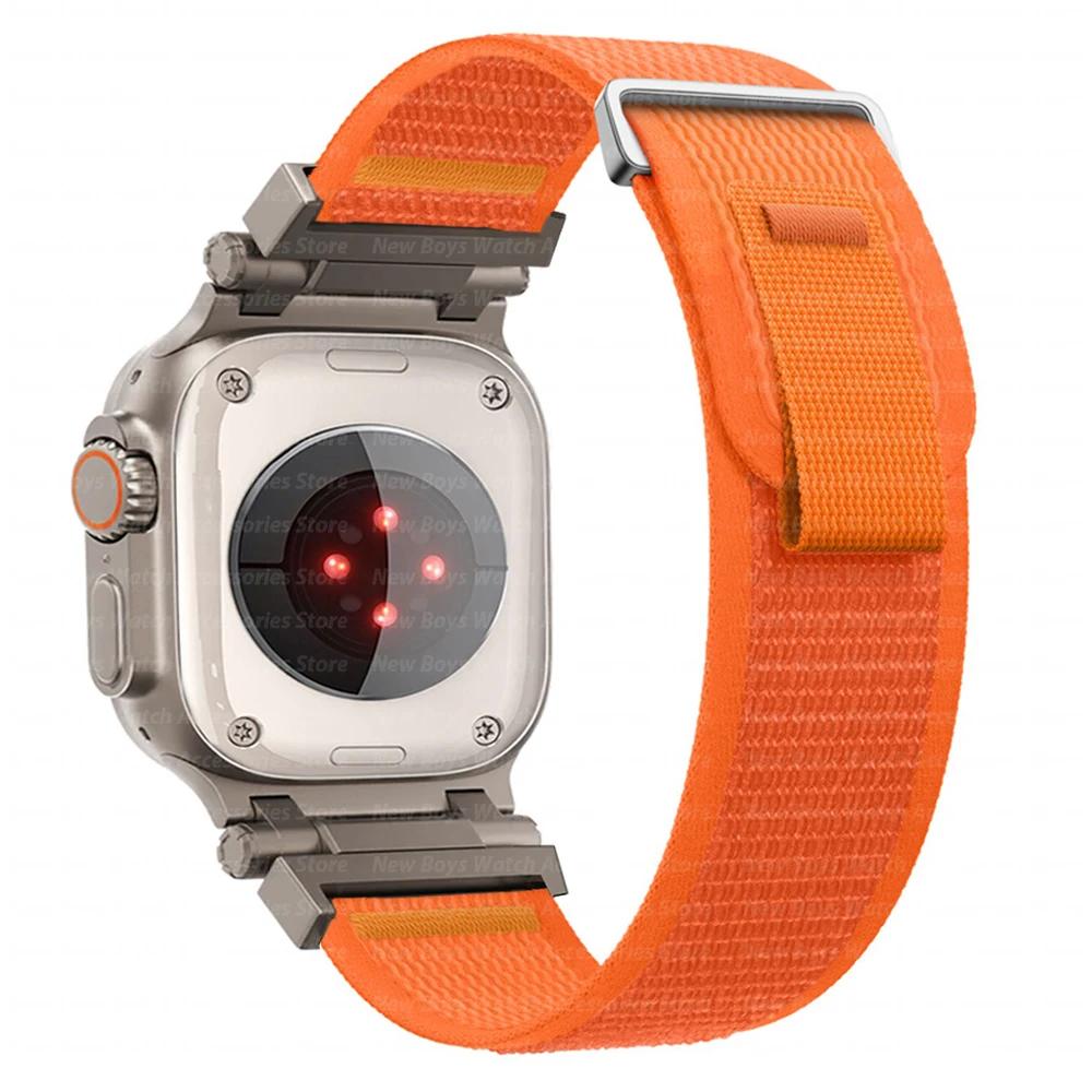 Nylon Strap For Apple Watch Ultra 2/1 49mm 46mm 45mm 44mm Metal Connector Bracelet For iWatch Series 10 9 8 7 6 5 4 se Men Band