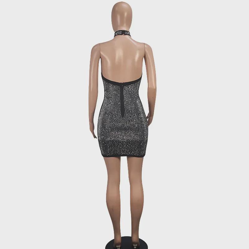 European-American Fashion Halter Neck Diamond Party Dress - Sexy, Tight, New Arrival