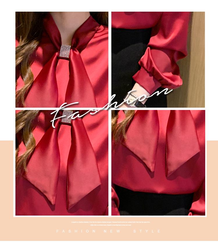2026 Autumn Korean Style Women's Bow Long Sleeve Shirt
