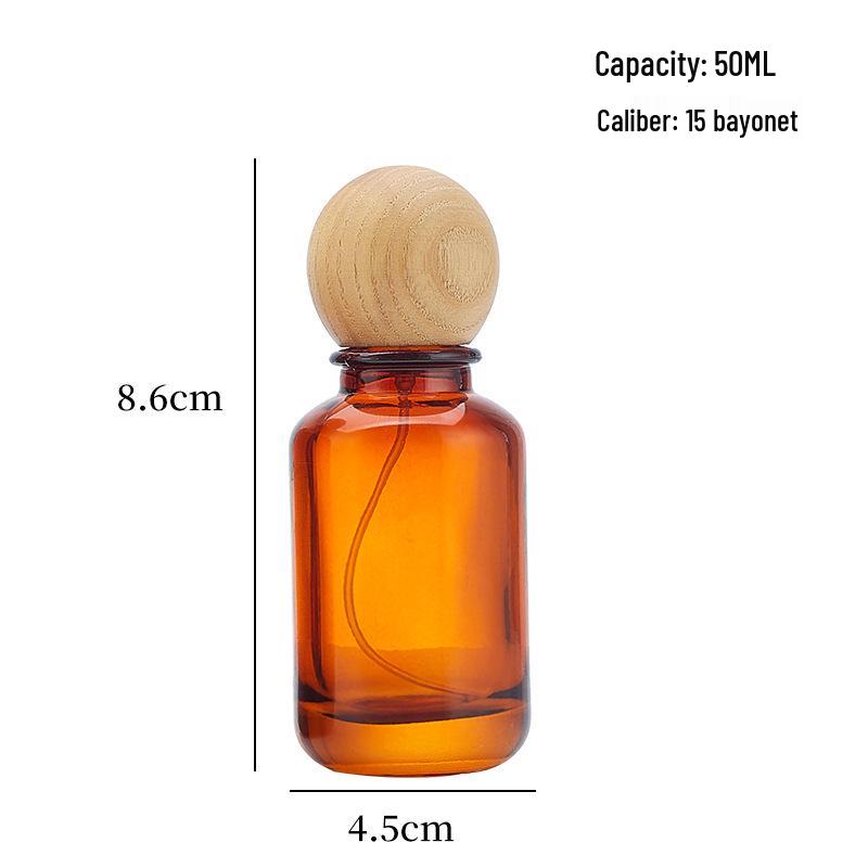Bayonet Brown Light-Proof Glass Decant Bottle with Wood Lid - Portable Fine Mist Tea-Colored Perfume Sample Bottle