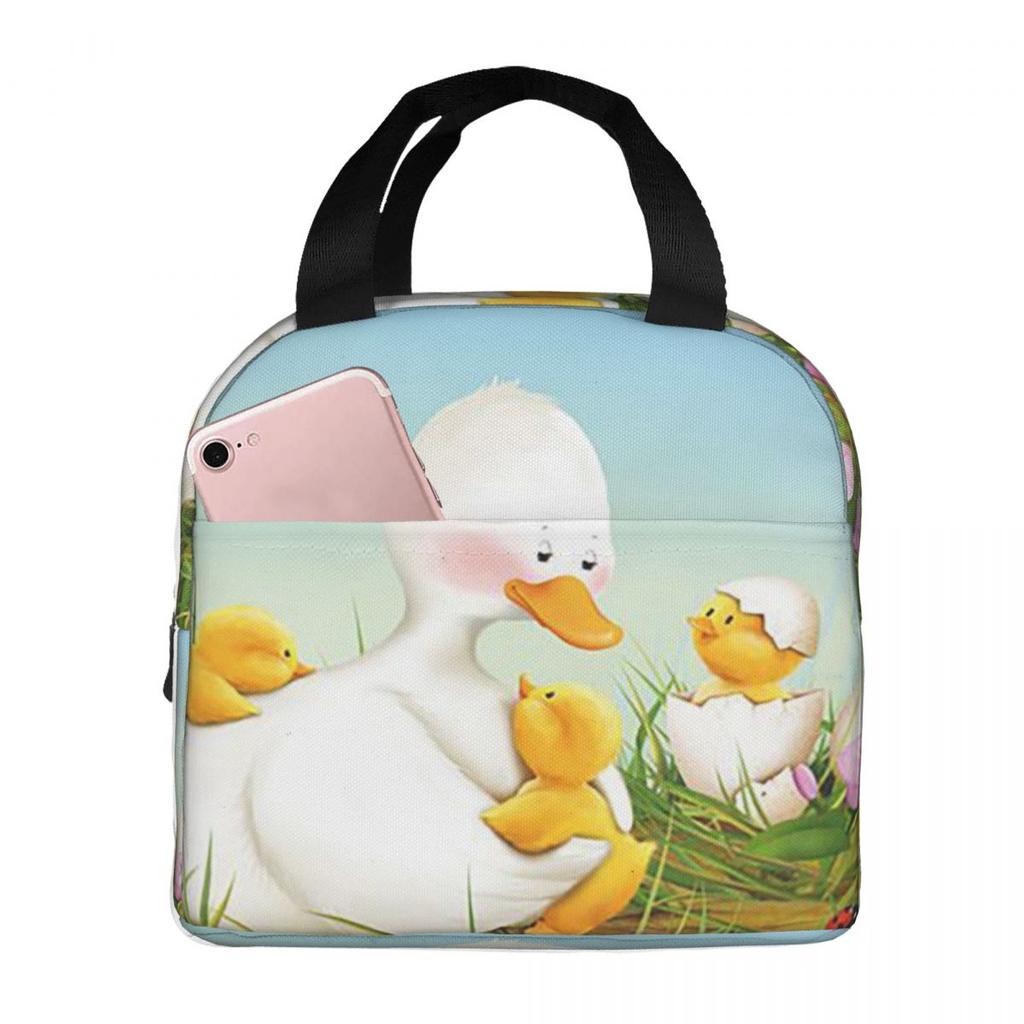 Duck Mom And Ducklings Cartoon Insulated Lunch Bag for Women Children Leakproof Food Boxes Thermal Lunch Box Tote