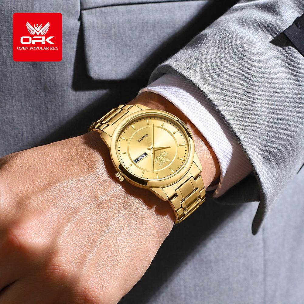 OPK 6022 Men's Luxury Watch Original Dual Calendar Stainless Steel Waterproof Business High Quality Man Quartz Wristwatch
