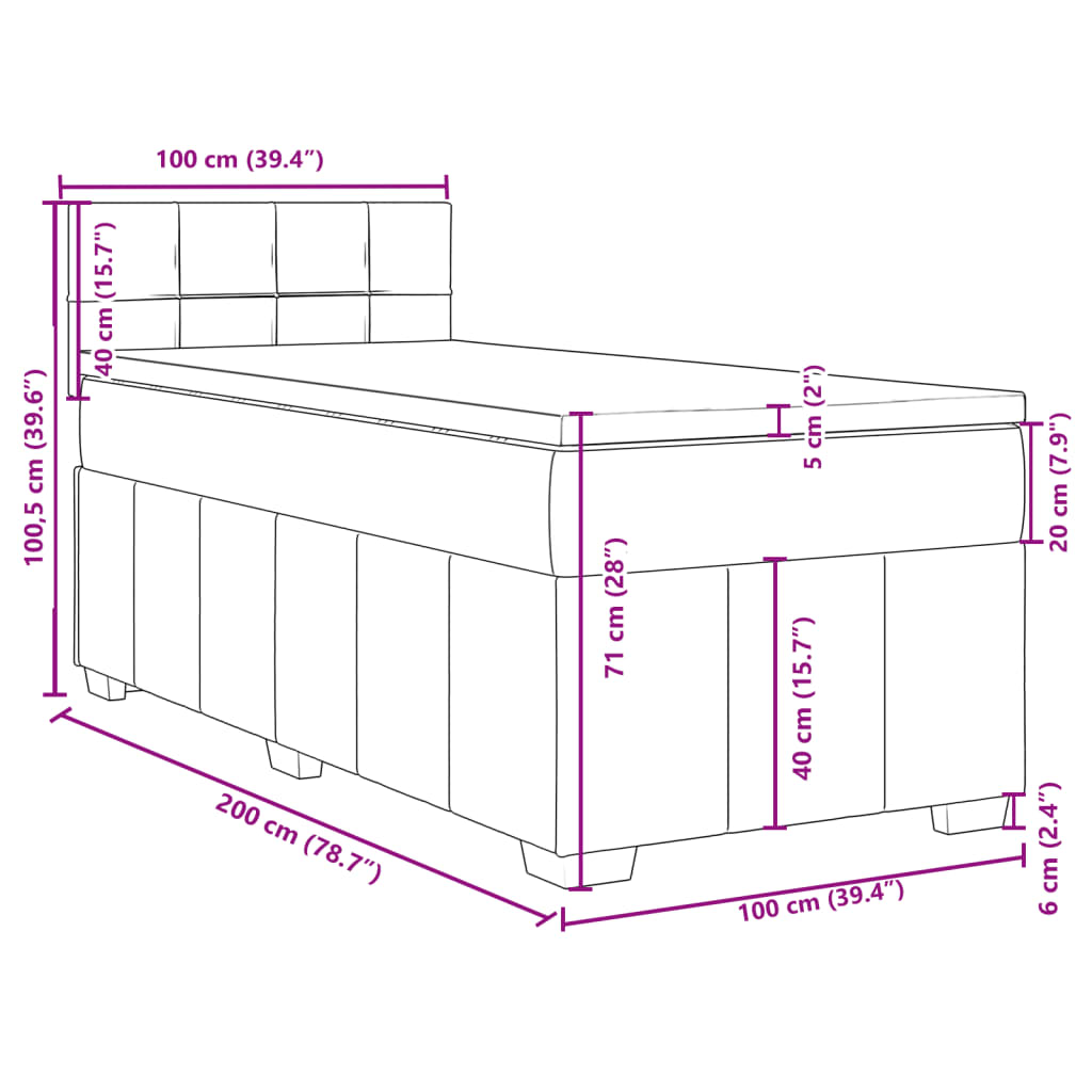 Box Spring Bed with Mattress Cream 100x200 cm Fabric