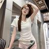 Design Sense Kink Short-sleeved T-shirt Women's Summer New Pleated Fashion Slim and Thin Versatile Solid Color Top