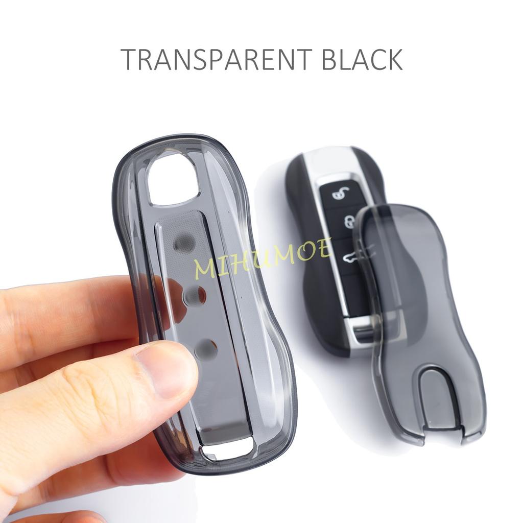 Für 2020-2025 Porsche Cayenne/Cayenne Coupe Panamera Taycan 911 Schwarz/Klar Transparent Auto Schlüsselanhänger Hülle Abdeckung Schale Schlüsselanhänger Tasche 2 Stück