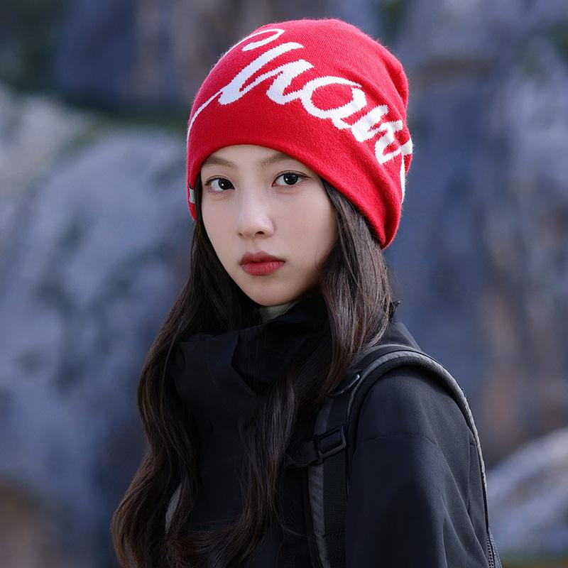 New Letter Embroidered Knitted Hat for Women Autumn and Winter Warm Ear Protection Hood Outdoor Hiking and Camping Hood