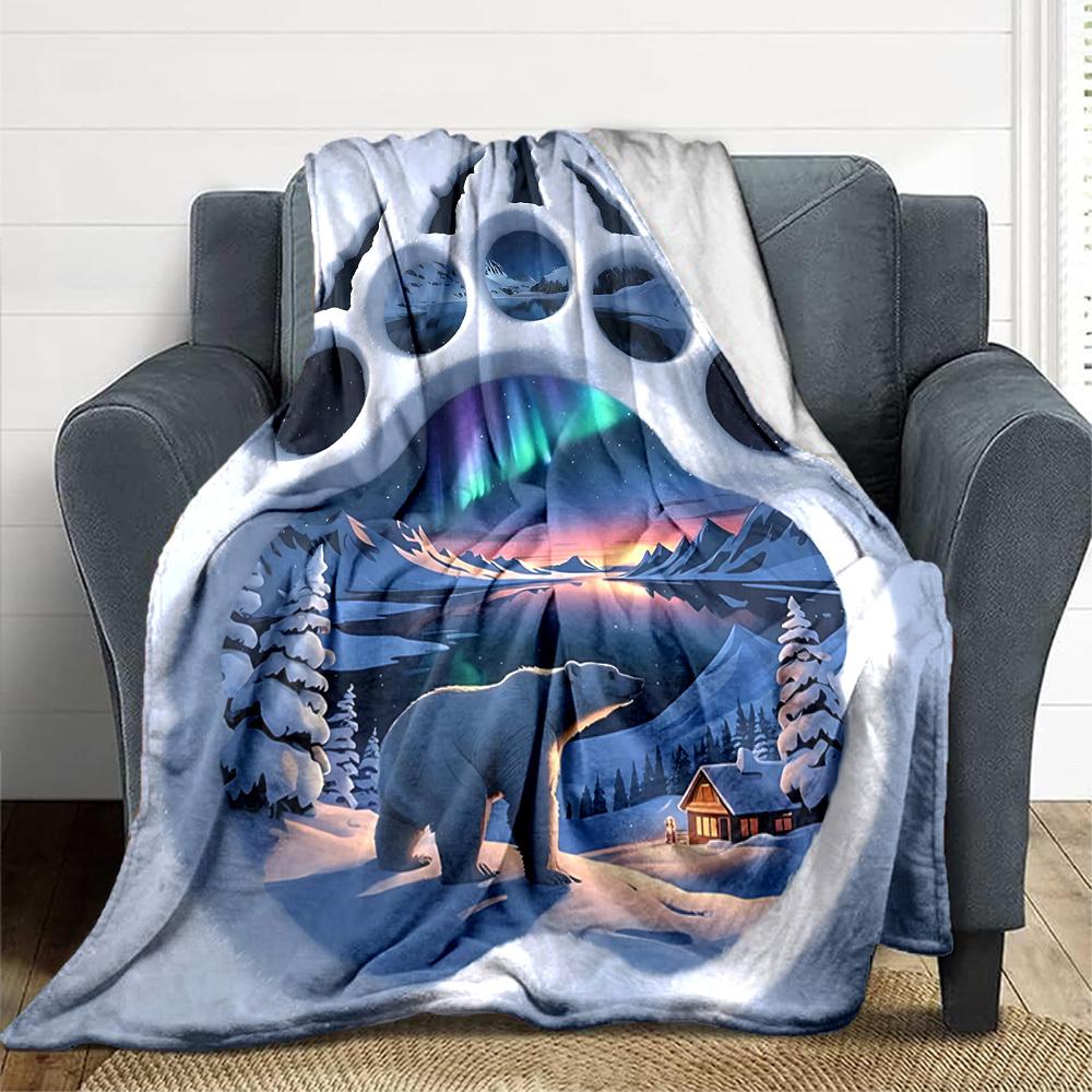 1pc Polar Bear Footprint Blanket Lightweight Blanket Throw Blanket For Sofa, Bed, Travel, Camping, Livingroom, Office yy251010005 75x90cm